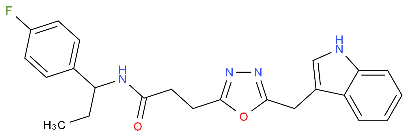 N-[1-(4-fluorophenyl)propyl]-3-[5-(1H-indol-3-ylmethyl)-1,3,4-oxadiazol-2-yl]propanamide_分子结构_CAS_)