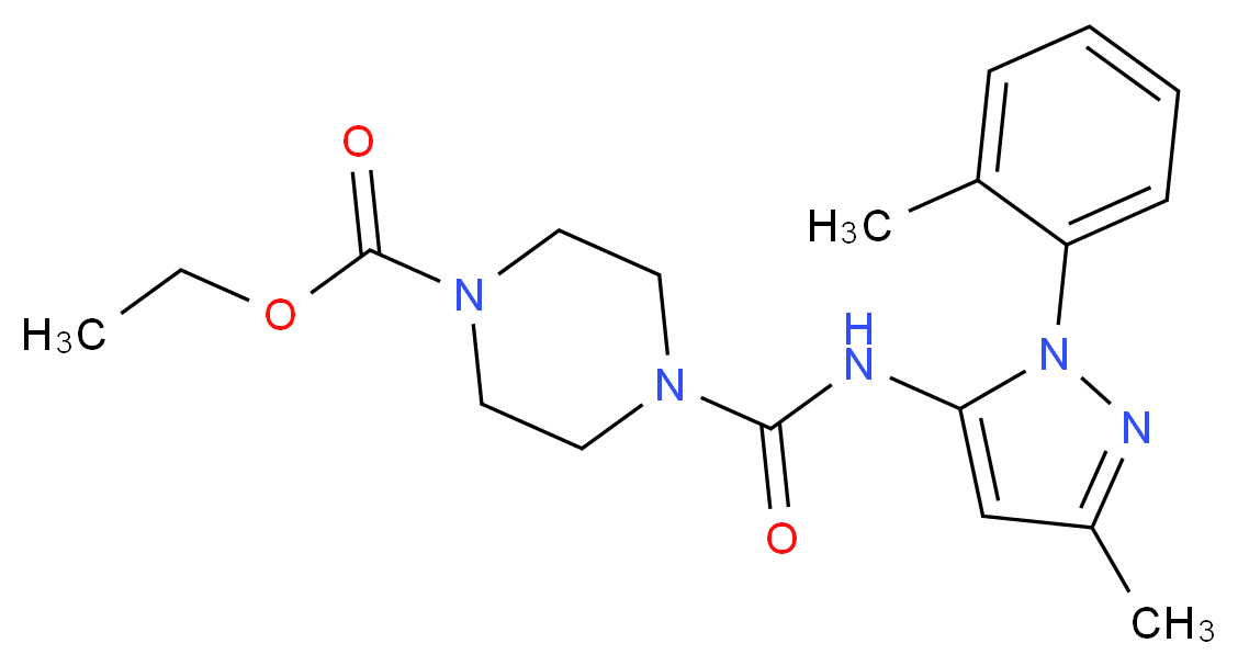 ethyl 4-({[3-methyl-1-(2-methylphenyl)-1H-pyrazol-5-yl]amino}carbonyl)piperazine-1-carboxylate_分子结构_CAS_)