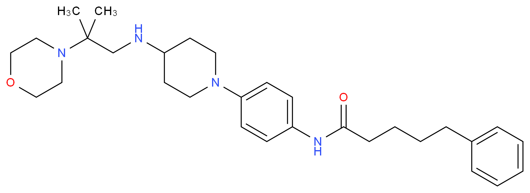 N-[4-(4-{[2-methyl-2-(4-morpholinyl)propyl]amino}-1-piperidinyl)phenyl]-5-phenylpentanamide_分子结构_CAS_)