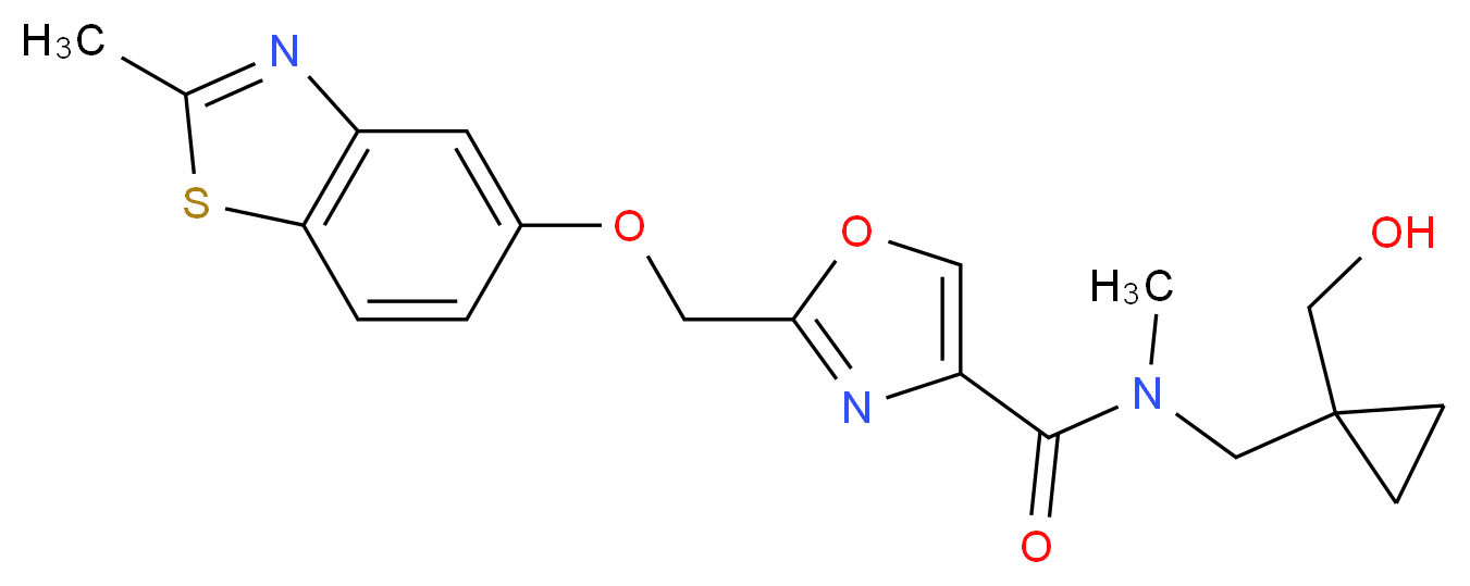 N-{[1-(hydroxymethyl)cyclopropyl]methyl}-N-methyl-2-{[(2-methyl-1,3-benzothiazol-5-yl)oxy]methyl}-1,3-oxazole-4-carboxamide_分子结构_CAS_)
