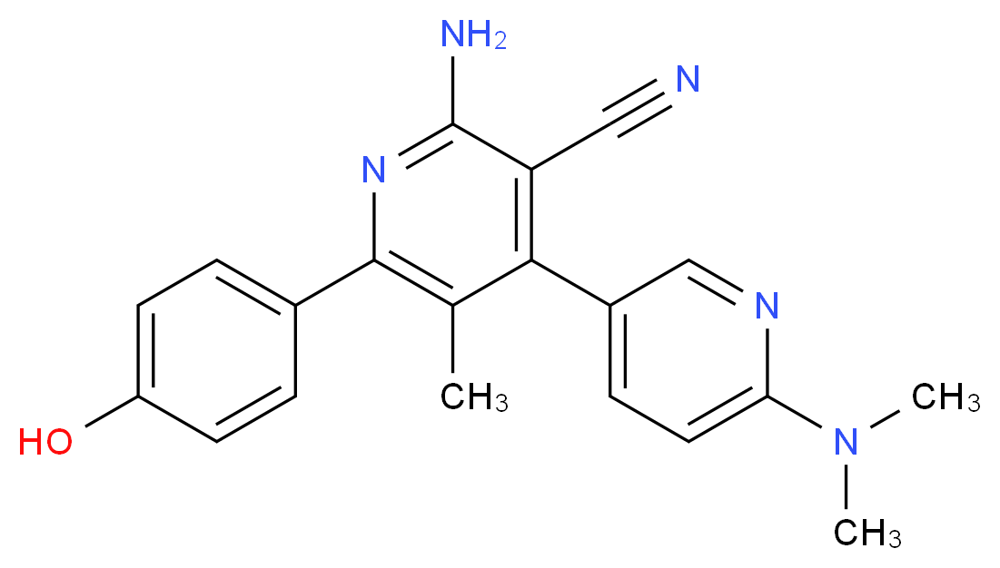 2'-amino-6-(dimethylamino)-6'-(4-hydroxyphenyl)-5'-methyl-3,4'-bipyridine-3'-carbonitrile_分子结构_CAS_)