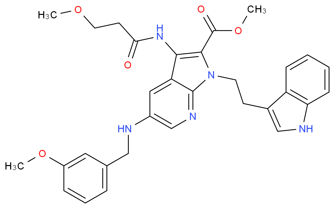 methyl 1-[2-(1H-indol-3-yl)ethyl]-5-[(3-methoxybenzyl)amino]-3-[(3-methoxypropanoyl)amino]-1H-pyrrolo[2,3-b]pyridine-2-carboxylate_分子结构_CAS_)