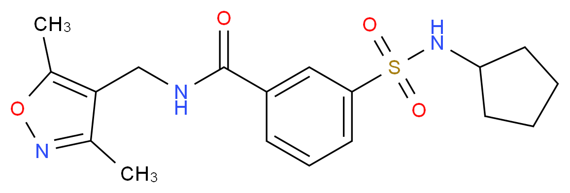 3-[(cyclopentylamino)sulfonyl]-N-[(3,5-dimethylisoxazol-4-yl)methyl]benzamide_分子结构_CAS_)
