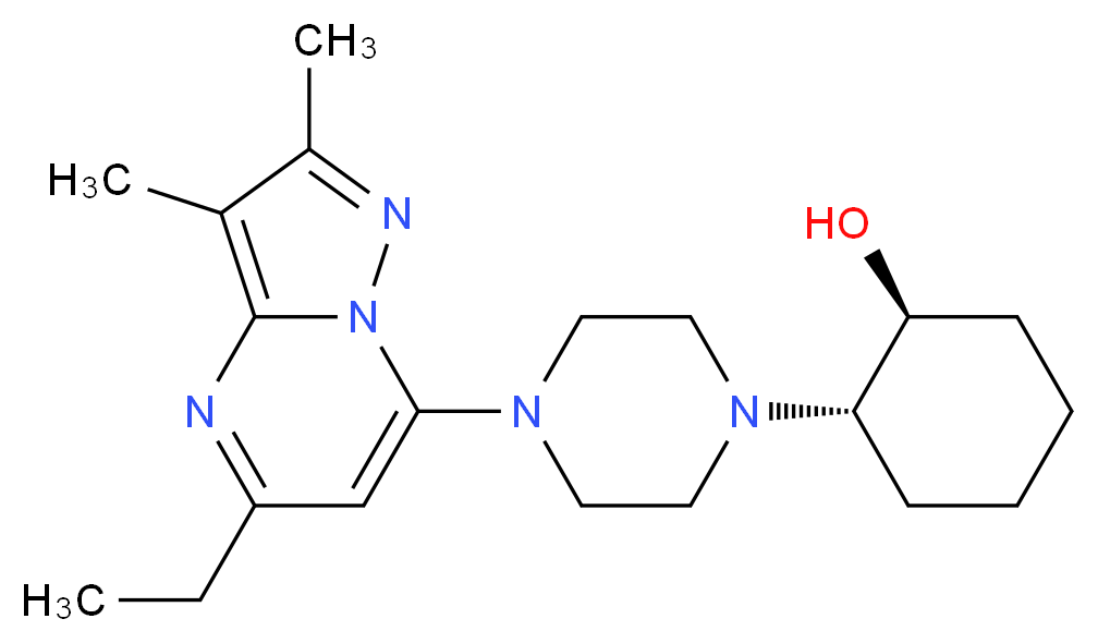 (1S*,2S*)-2-[4-(5-ethyl-2,3-dimethylpyrazolo[1,5-a]pyrimidin-7-yl)piperazin-1-yl]cyclohexanol_分子结构_CAS_)
