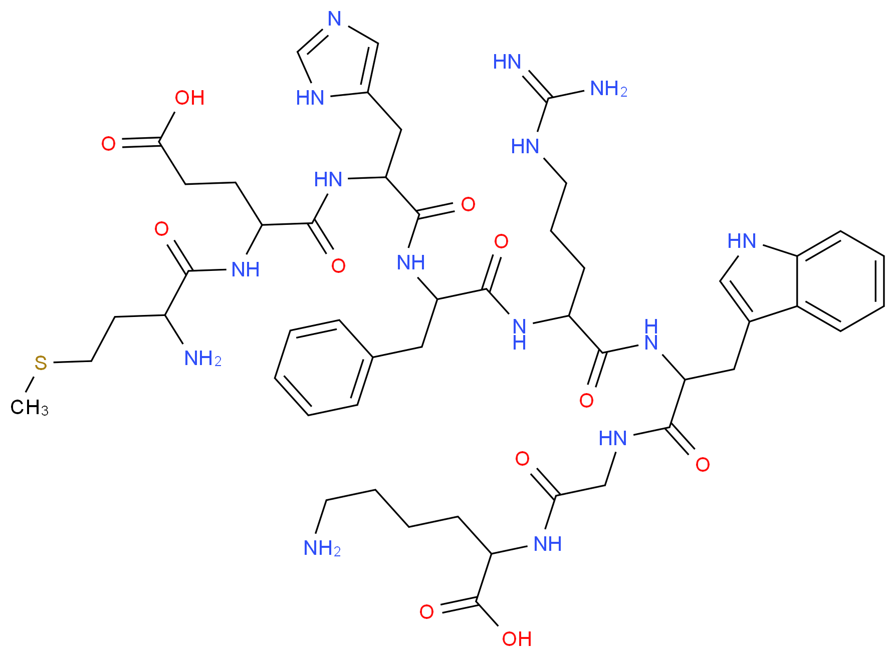 6-amino-2-[2-(2-{2-[2-(2-{2-[2-amino-4-(methylsulfanyl)butanamido]-4-carboxybutanamido}-3-(1H-imidazol-5-yl)propanamido)-3-phenylpropanamido]-5-carbamimidamidopentanamido}-3-(1H-indol-3-yl)propanamido)acetamido]hexanoic acid_分子结构_CAS_67224-41-3