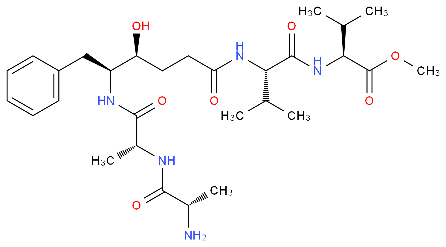 methyl (2S)-2-[(2S)-2-[(4S,5S)-5-[(2R)-2-[(2S)-2-aminopropanamido]propanamido]-4-hydroxy-6-phenylhexanamido]-3-methylbutanamido]-3-methylbutanoate_分子结构_CAS_144285-77-8