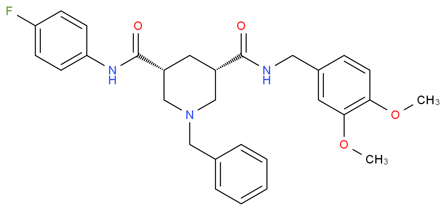 (3S,5R)-1-benzyl-N-(3,4-dimethoxybenzyl)-N'-(4-fluorophenyl)-3,5-piperidinedicarboxamide_分子结构_CAS_)