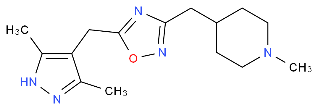 4-({5-[(3,5-dimethyl-1H-pyrazol-4-yl)methyl]-1,2,4-oxadiazol-3-yl}methyl)-1-methylpiperidine_分子结构_CAS_)