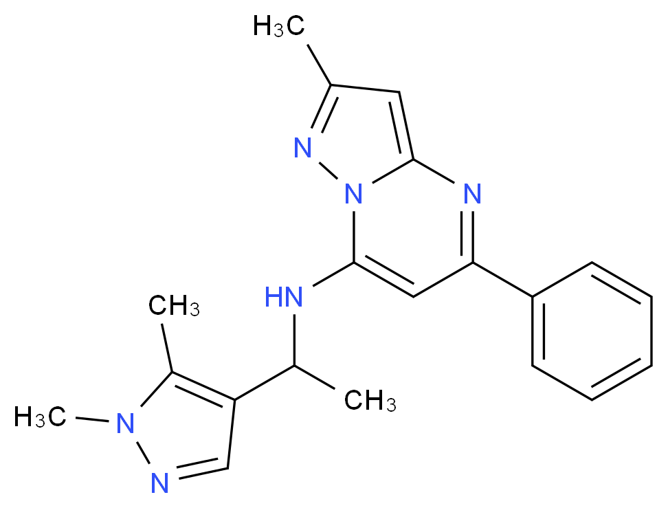 N-[1-(1,5-dimethyl-1H-pyrazol-4-yl)ethyl]-2-methyl-5-phenylpyrazolo[1,5-a]pyrimidin-7-amine_分子结构_CAS_)