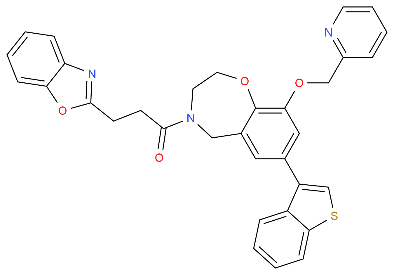 7-(1-benzothien-3-yl)-4-[3-(1,3-benzoxazol-2-yl)propanoyl]-9-(2-pyridinylmethoxy)-2,3,4,5-tetrahydro-1,4-benzoxazepine_分子结构_CAS_)