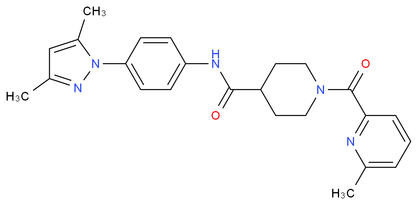 N-[4-(3,5-dimethyl-1H-pyrazol-1-yl)phenyl]-1-[(6-methyl-2-pyridinyl)carbonyl]-4-piperidinecarboxamide_分子结构_CAS_)