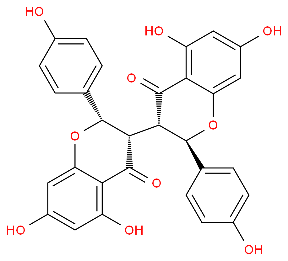 (2S,3S)-3-[(2R,3S)-5,7-dihydroxy-2-(4-hydroxyphenyl)-4-oxo-3,4-dihydro-2H-1-benzopyran-3-yl]-5,7-dihydroxy-2-(4-hydroxyphenyl)-3,4-dihydro-2H-1-benzopyran-4-one_分子结构_CAS_90411-12-4