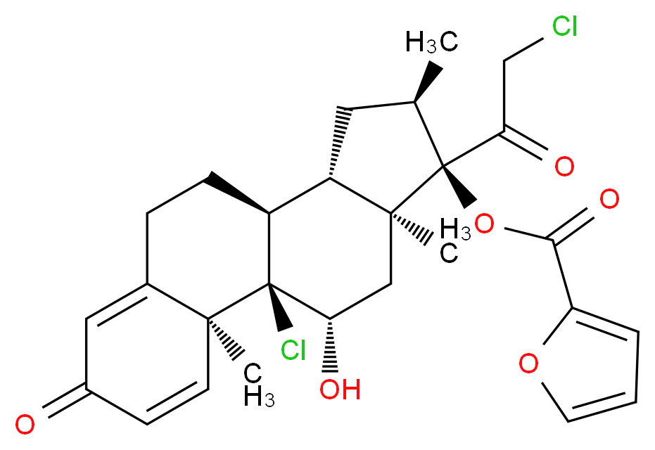 (1R,2S,10S,11S,13R,14R,15S,17S)-1-chloro-14-(2-chloroacetyl)-17-hydroxy-2,13,15-trimethyl-5-oxotetracyclo[8.7.0.0^{2,7}.0^{11,15}]heptadeca-3,6-dien-14-yl furan-2-carboxylate_分子结构_CAS_83919-23-7
