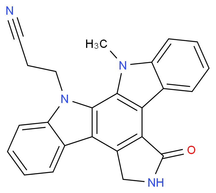 3-{23-methyl-14-oxo-3,13,23-triazahexacyclo[14.7.0.0<sup>2</sup>,<sup>1</sup><sup>0</sup>.0<sup>4</sup>,<sup>9</sup>.0<sup>1</sup><sup>1</sup>,<sup>1</sup><sup>5</sup>.0<sup>1</sup><sup>7</sup>,<sup>2</sup><sup>2</sup>]tricosa-1(16),2(10),4,6,8,11(15),17(22),18,20-nonaen-3-yl}propanenitrile_分子结构_CAS_136194-77-9