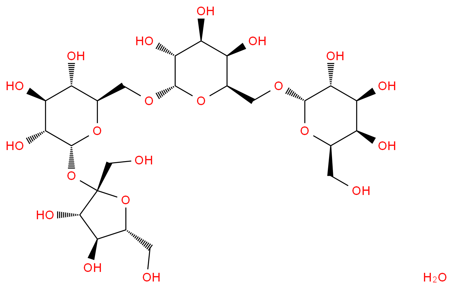 (2S,3R,4S,5R,6R)-2-{[(2R,3R,4S,5R,6S)-6-{[(2R,3S,4S,5R,6R)-6-{[(2S,3S,4S,5R)-3,4-dihydroxy-2,5-bis(hydroxymethyl)oxolan-2-yl]oxy}-3,4,5-trihydroxyoxan-2-yl]methoxy}-3,4,5-trihydroxyoxan-2-yl]methoxy}-6-(hydroxymethyl)oxane-3,4,5-triol hydrate_分子结构_CAS_54261-98-2