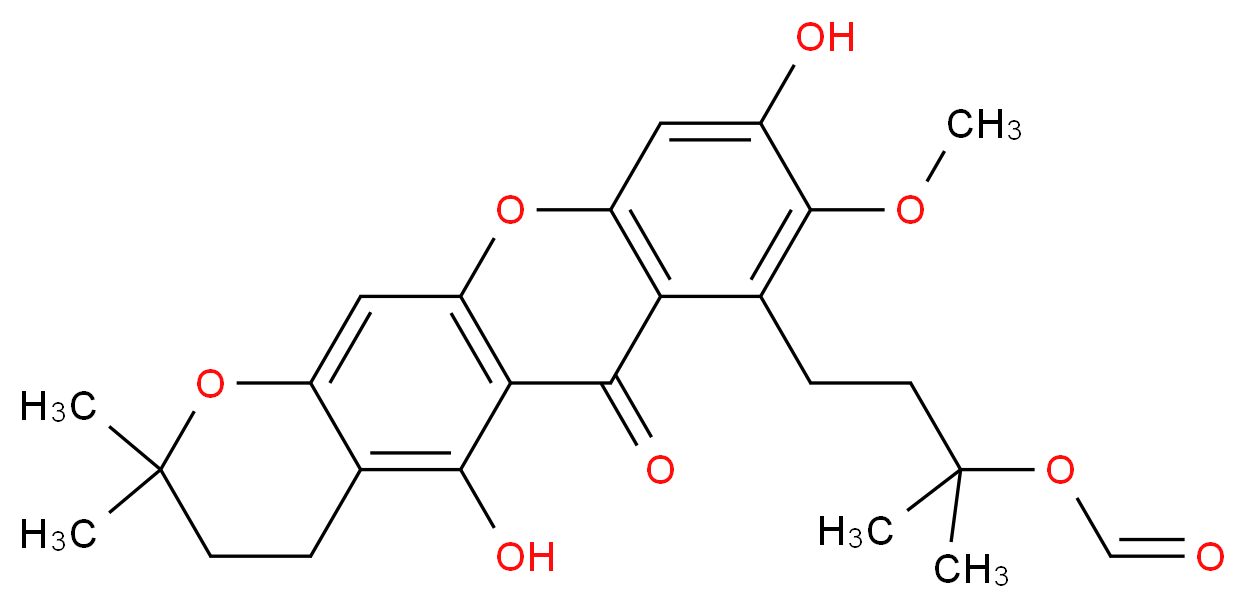 4-(5,9-dihydroxy-8-methoxy-2,2-dimethyl-6-oxo-2,3,4,6-tetrahydro-1,11-dioxatetracen-7-yl)-2-methylbutan-2-yl formate_分子结构_CAS_925705-36-8