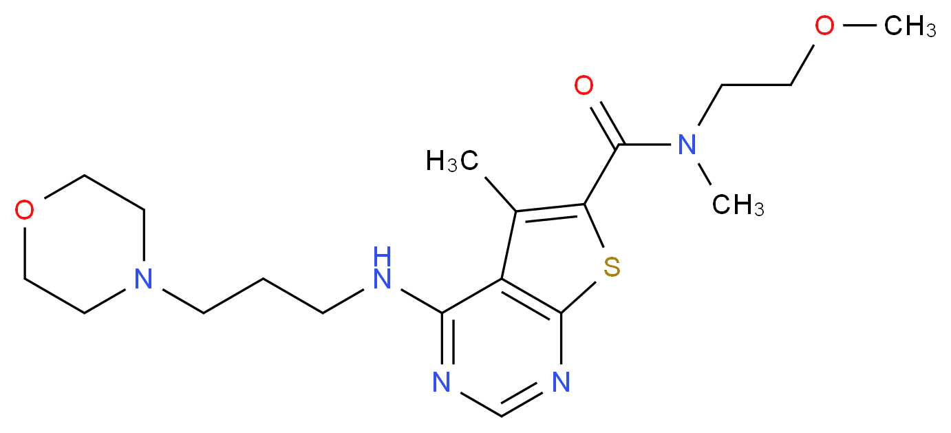 N-(2-methoxyethyl)-N,5-dimethyl-4-{[3-(4-morpholinyl)propyl]amino}thieno[2,3-d]pyrimidine-6-carboxamide_分子结构_CAS_)