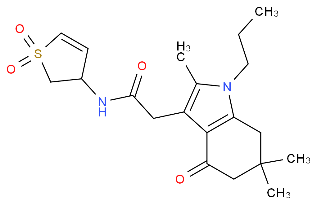 N-(1,1-dioxido-2,3-dihydro-3-thienyl)-2-(2,6,6-trimethyl-4-oxo-1-propyl-4,5,6,7-tetrahydro-1H-indol-3-yl)acetamide_分子结构_CAS_)
