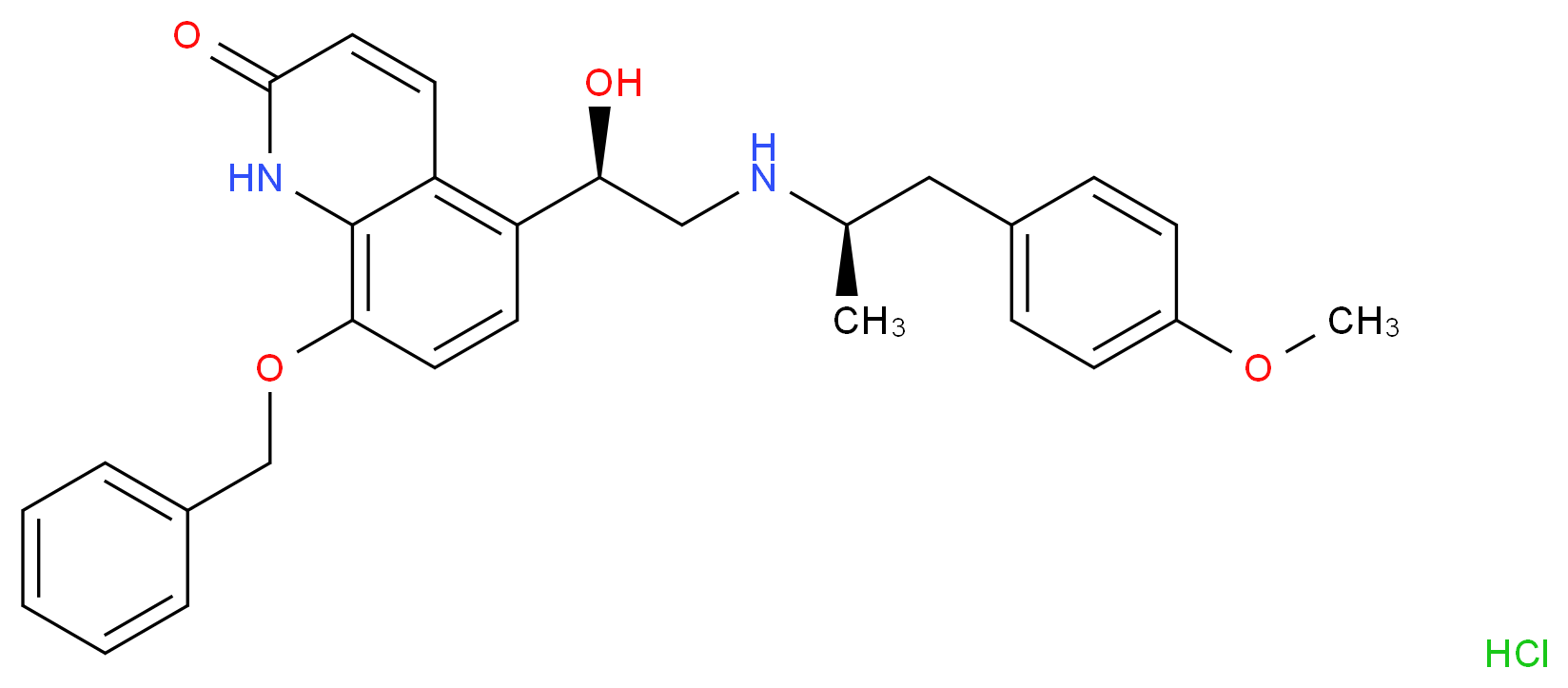 8-(benzyloxy)-5-[(1R)-1-hydroxy-2-{[(2R)-1-(4-methoxyphenyl)propan-2-yl]amino}ethyl]-1,2-dihydroquinolin-2-one hydrochloride_分子结构_CAS_1052689-06-1