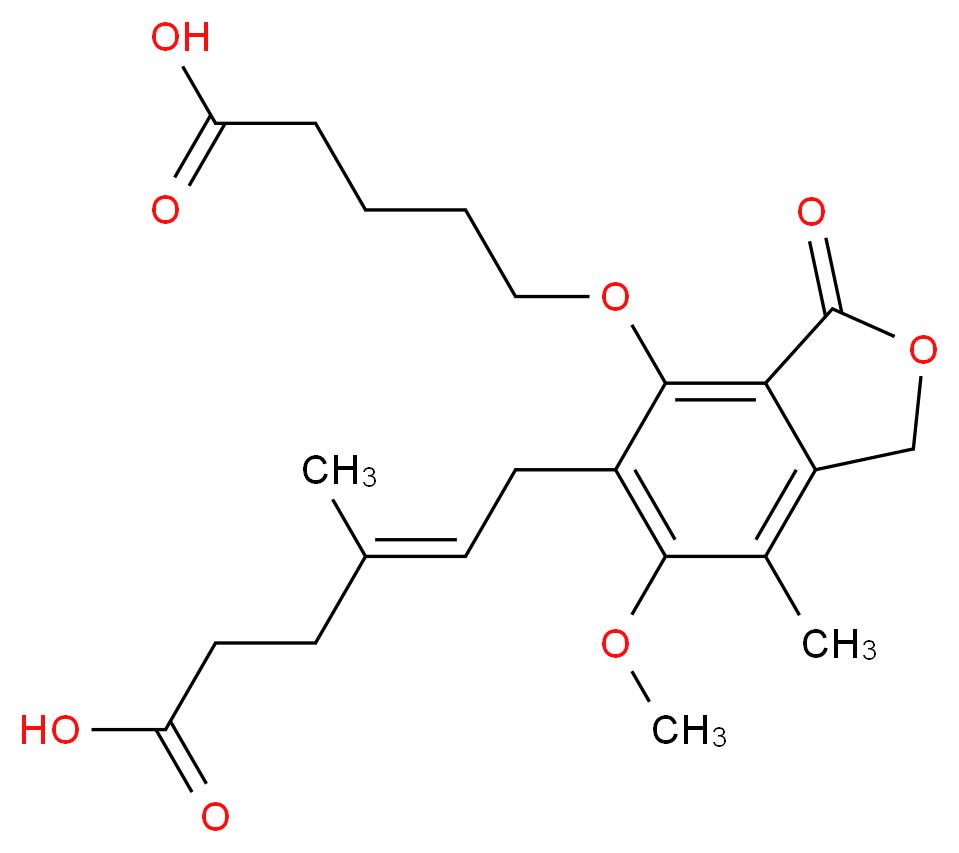 (4E)-6-[4-(4-carboxybutoxy)-6-methoxy-7-methyl-3-oxo-1,3-dihydro-2-benzofuran-5-yl]-4-methylhex-4-enoic acid_分子结构_CAS_931407-27-1