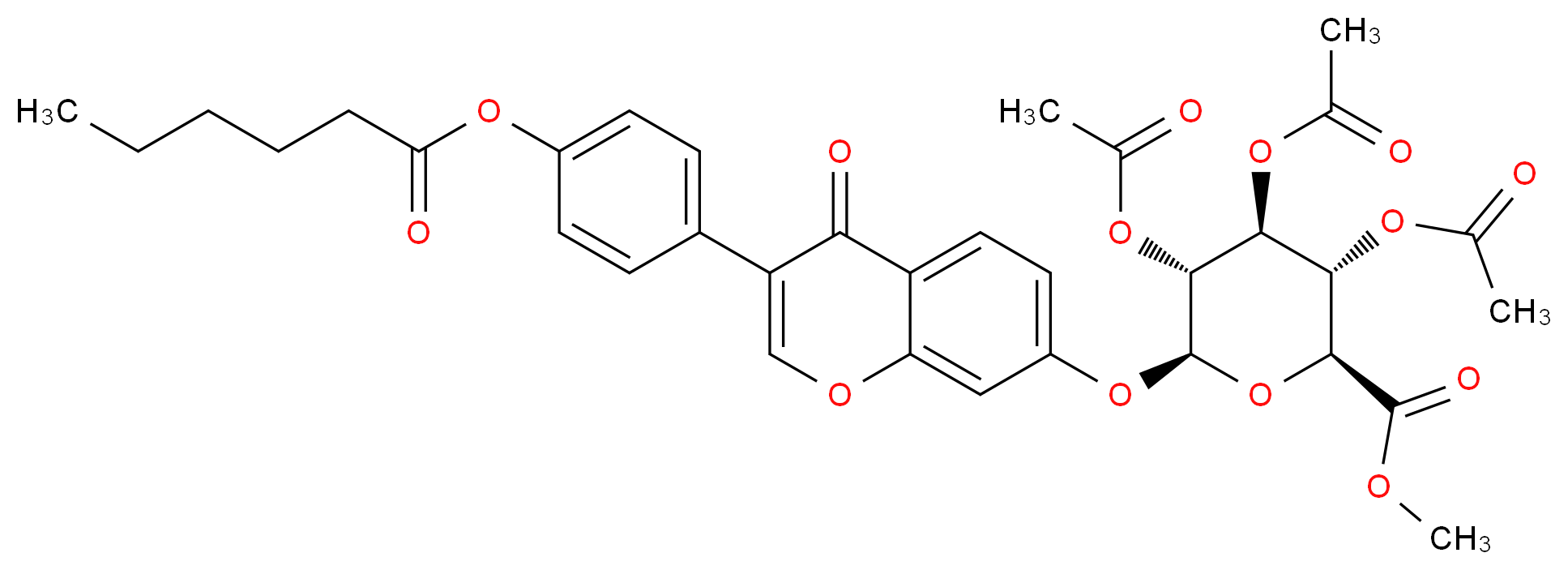 methyl (2S,3S,4S,5R,6S)-3,4,5-tris(acetyloxy)-6-({3-[4-(hexanoyloxy)phenyl]-4-oxo-4H-chromen-7-yl}oxy)oxane-2-carboxylate_分子结构_CAS_918158-55-1