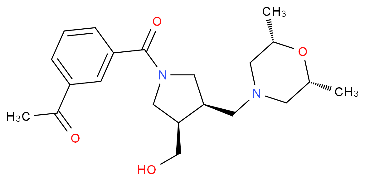 1-(3-{[(3R*,4R*)-3-{[(2R*,6S*)-2,6-dimethylmorpholin-4-yl]methyl}-4-(hydroxymethyl)pyrrolidin-1-yl]carbonyl}phenyl)ethanone_分子结构_CAS_)