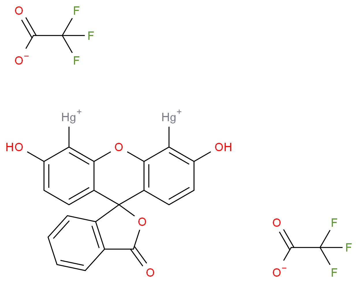 3',6'-dihydroxy-5'-mercuriylium-3-oxo-3H-spiro[2-benzofuran-1,9'-xanthene]-4'-ylmercuryylium ditrifluoroacetate_分子结构_CAS_943517-73-5
