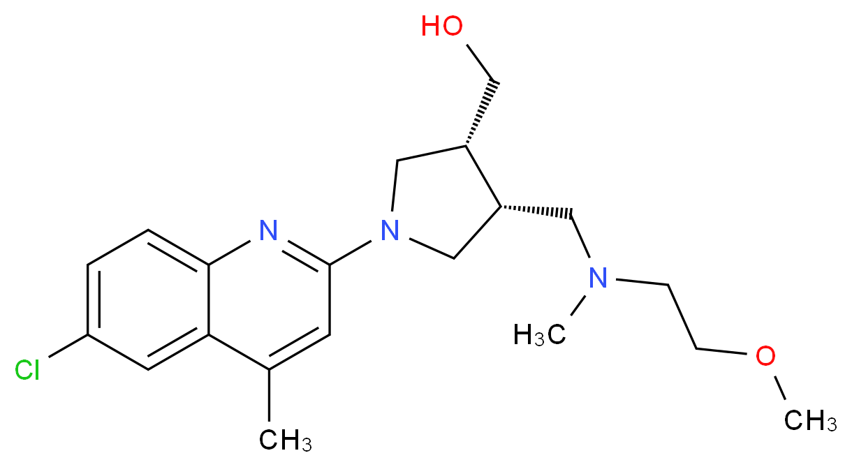 ((3R*,4R*)-1-(6-chloro-4-methylquinolin-2-yl)-4-{[(2-methoxyethyl)(methyl)amino]methyl}pyrrolidin-3-yl)methanol_分子结构_CAS_)