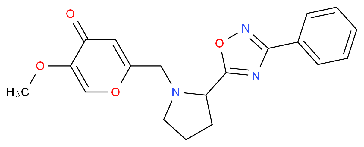 5-methoxy-2-{[2-(3-phenyl-1,2,4-oxadiazol-5-yl)-1-pyrrolidinyl]methyl}-4H-pyran-4-one_分子结构_CAS_)