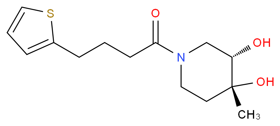 (3S*,4R*)-4-methyl-1-[4-(2-thienyl)butanoyl]piperidine-3,4-diol_分子结构_CAS_)