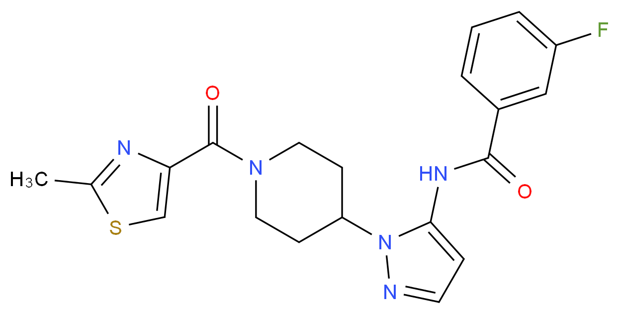 3-fluoro-N-(1-{1-[(2-methyl-1,3-thiazol-4-yl)carbonyl]-4-piperidinyl}-1H-pyrazol-5-yl)benzamide_分子结构_CAS_)