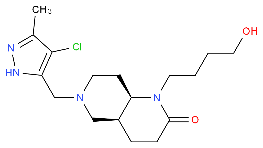 (4aS*,8aR*)-6-[(4-chloro-3-methyl-1H-pyrazol-5-yl)methyl]-1-(4-hydroxybutyl)octahydro-1,6-naphthyridin-2(1H)-one_分子结构_CAS_)