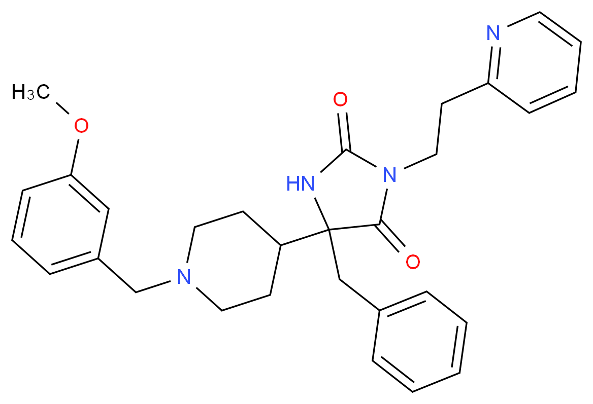 5-benzyl-5-[1-(3-methoxybenzyl)-4-piperidinyl]-3-[2-(2-pyridinyl)ethyl]-2,4-imidazolidinedione_分子结构_CAS_)