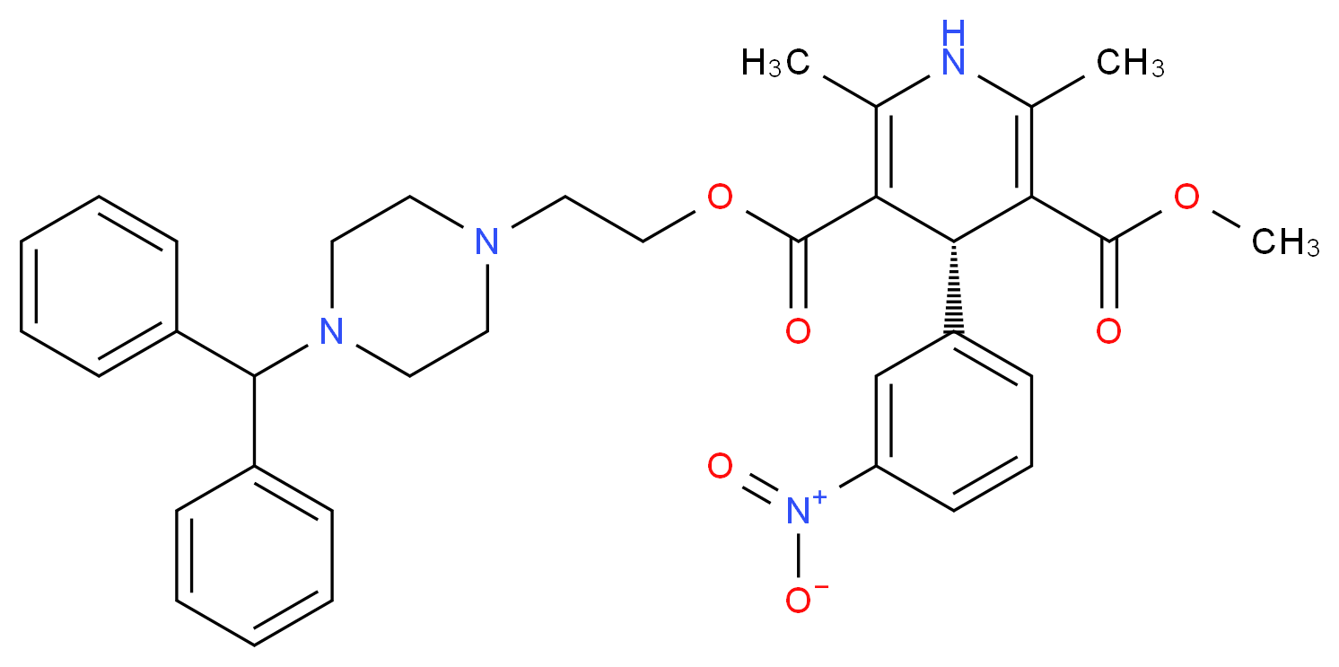 3-{2-[4-(diphenylmethyl)piperazin-1-yl]ethyl} 5-methyl (4S)-2,6-dimethyl-4-(3-nitrophenyl)-1,4-dihydropyridine-3,5-dicarboxylate_分子结构_CAS_126451-47-6