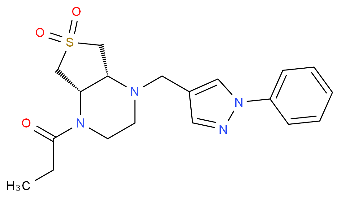 (4aS*,7aR*)-1-[(1-phenyl-1H-pyrazol-4-yl)methyl]-4-propionyloctahydrothieno[3,4-b]pyrazine 6,6-dioxide_分子结构_CAS_)