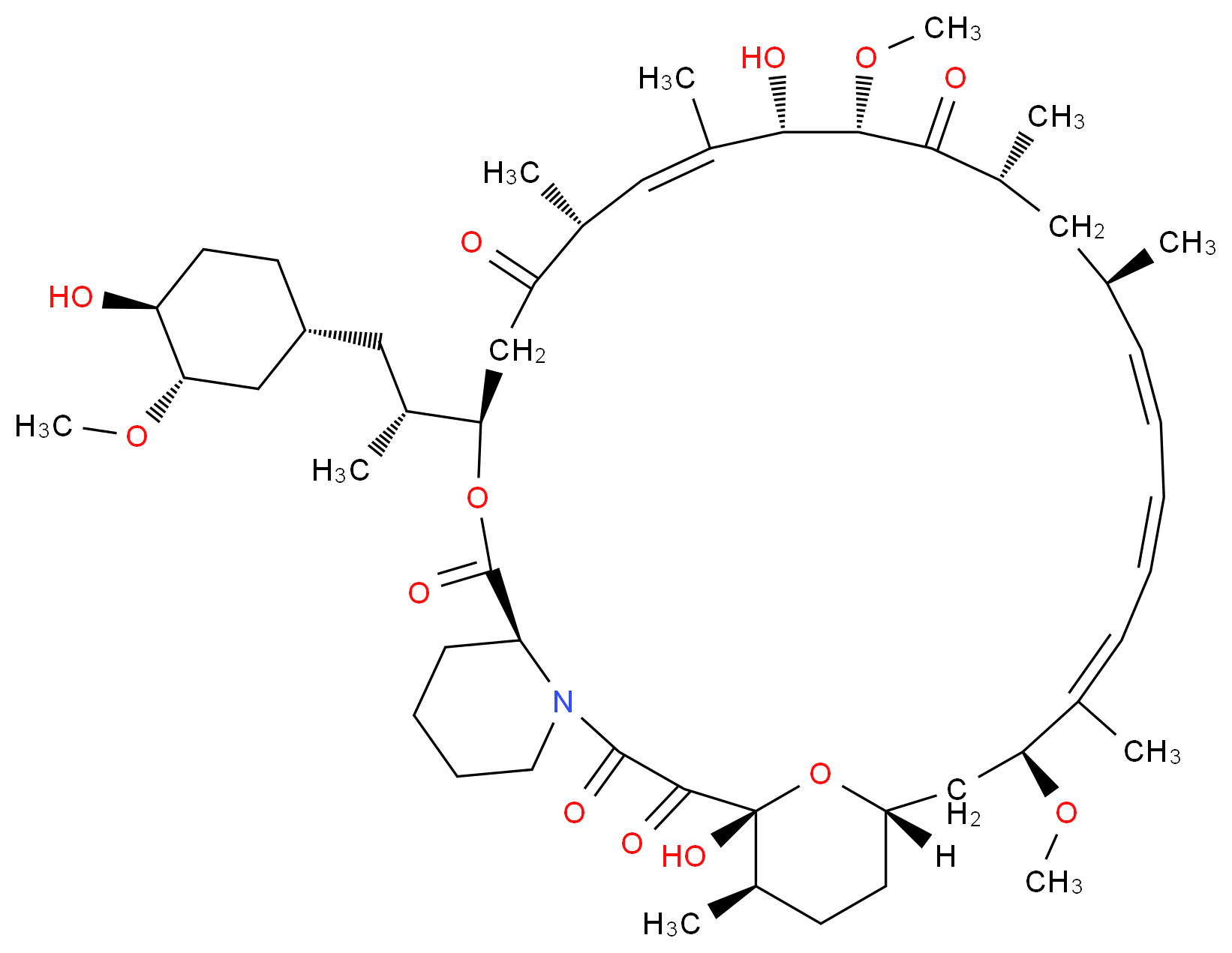 (1R,9S,12R,15R,16E,18S,19S,21R,23R,24E,26E,28E,30S,32S,35R)-1,18-dihydroxy-12-[(2R)-1-[(1R,3S,4S)-4-hydroxy-3-methoxycyclohexyl]propan-2-yl]-19,30-dimethoxy-15,17,21,23,29,35-hexamethyl-11,36-dioxa-4-azatricyclo[30.3.1.0<sup>4</sup>,<sup>9</sup>]hexatriaconta-16,24,26,28-tetraene-2,3,10,14,20-pentone_分子结构_CAS_53123-88-9