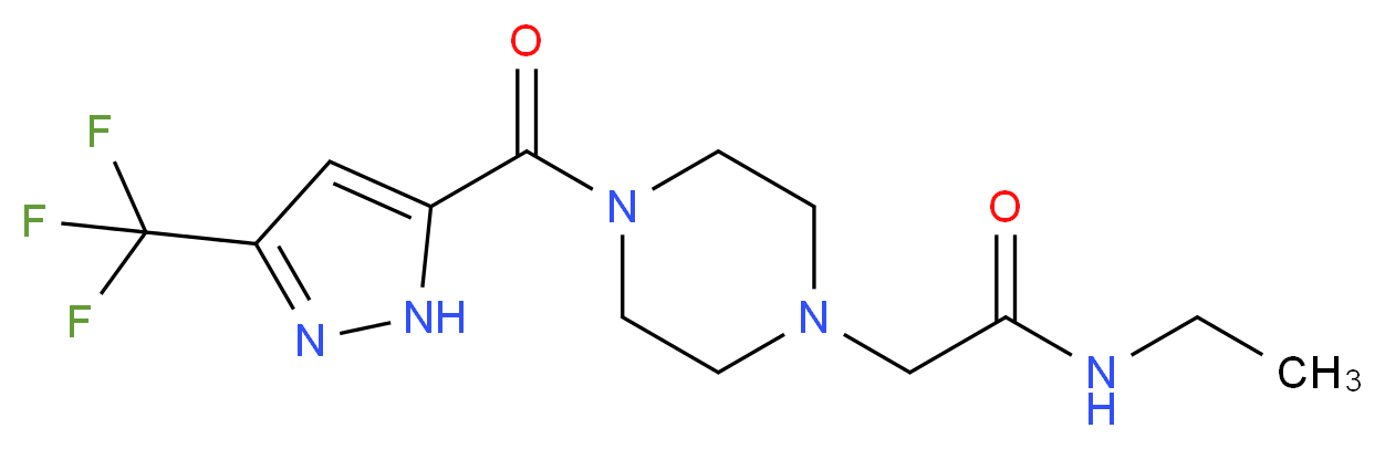 N-ethyl-2-(4-{[3-(trifluoromethyl)-1H-pyrazol-5-yl]carbonyl}-1-piperazinyl)acetamide_分子结构_CAS_)