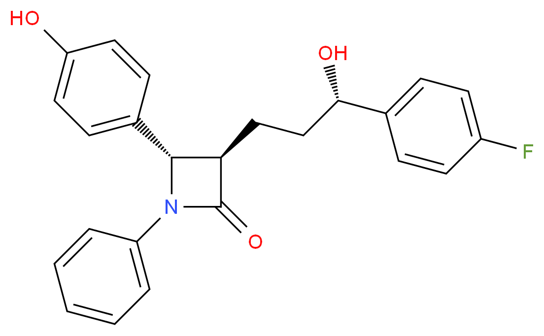 (3R,4S)-3-[(3S)-3-(4-fluorophenyl)-3-hydroxypropyl]-4-(4-hydroxyphenyl)-1-phenylazetidin-2-one_分子结构_CAS_302781-98-2