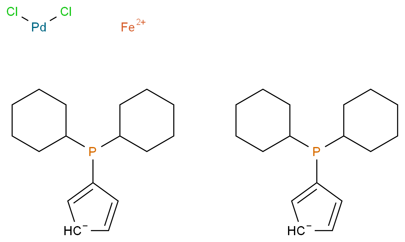 λ<sup>2</sup>-iron(2+) ion bis(3-(dicyclohexylphosphanyl)cyclopenta-2,4-dien-1-ide) dichloropalladium_分子结构_CAS_917511-90-1