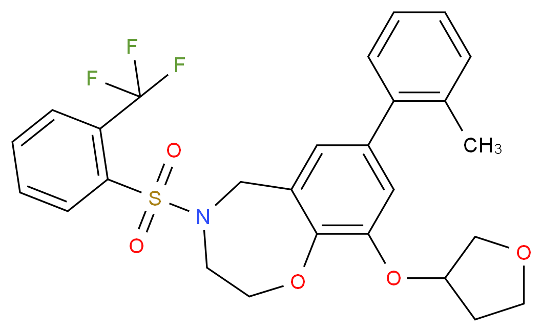 7-(2-methylphenyl)-9-(tetrahydro-3-furanyloxy)-4-{[2-(trifluoromethyl)phenyl]sulfonyl}-2,3,4,5-tetrahydro-1,4-benzoxazepine_分子结构_CAS_)