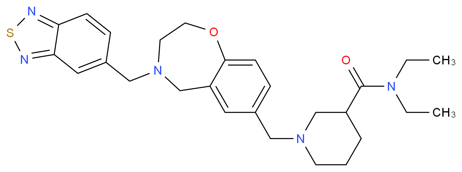 1-{[4-(2,1,3-benzothiadiazol-5-ylmethyl)-2,3,4,5-tetrahydro-1,4-benzoxazepin-7-yl]methyl}-N,N-diethyl-3-piperidinecarboxamide_分子结构_CAS_)