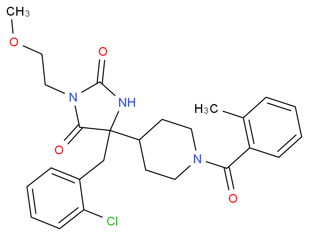 5-(2-chlorobenzyl)-3-(2-methoxyethyl)-5-[1-(2-methylbenzoyl)-4-piperidinyl]-2,4-imidazolidinedione_分子结构_CAS_)
