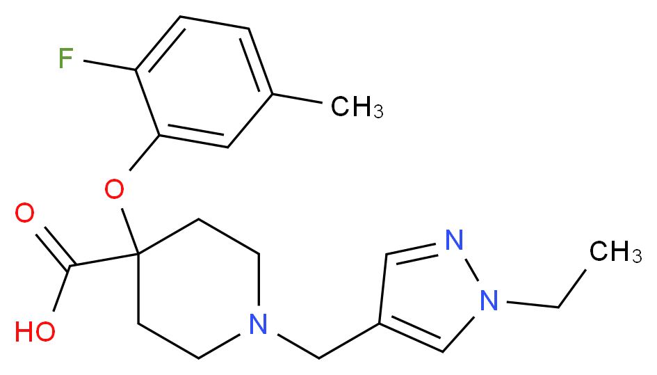 1-[(1-ethyl-1H-pyrazol-4-yl)methyl]-4-(2-fluoro-5-methylphenoxy)piperidine-4-carboxylic acid_分子结构_CAS_)
