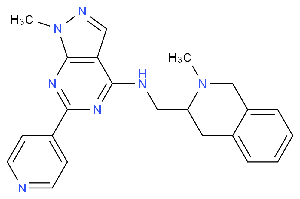 1-methyl-N-[(2-methyl-1,2,3,4-tetrahydroisoquinolin-3-yl)methyl]-6-pyridin-4-yl-1H-pyrazolo[3,4-d]pyrimidin-4-amine_分子结构_CAS_)