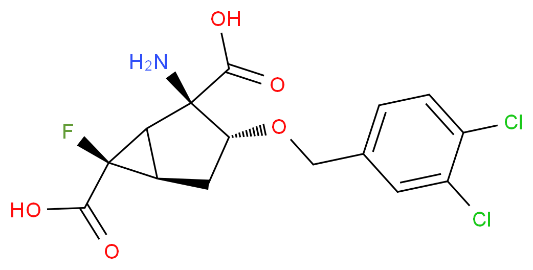 (1R,2R,3R,5R,6R)-2-amino-3-[(3,4-dichlorophenyl)methoxy]-6-fluorobicyclo[3.1.0]hexane-2,6-dicarboxylic acid_分子结构_CAS_569686-87-9