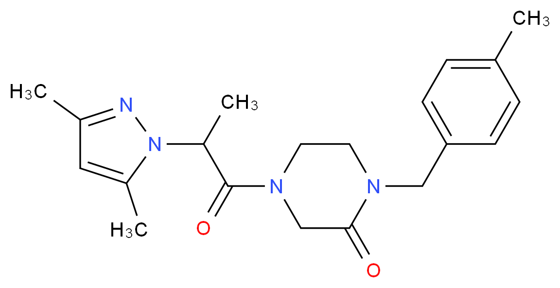 4-[2-(3,5-dimethyl-1H-pyrazol-1-yl)propanoyl]-1-(4-methylbenzyl)-2-piperazinone_分子结构_CAS_)