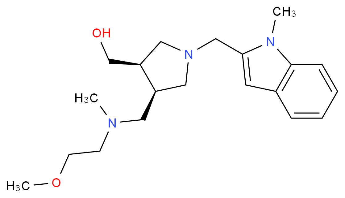 {(3R*,4R*)-4-{[(2-methoxyethyl)(methyl)amino]methyl}-1-[(1-methyl-1H-indol-2-yl)methyl]pyrrolidin-3-yl}methanol_分子结构_CAS_)