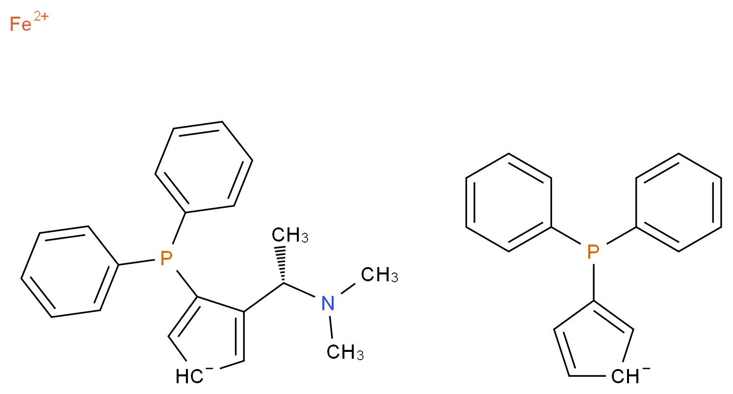 λ<sup>2</sup>-iron(2+) ion 3-(diphenylphosphanyl)cyclopenta-2,4-dien-1-ide 3-[(1S)-1-(dimethylamino)ethyl]-4-(diphenylphosphanyl)cyclopenta-2,4-dien-1-ide_分子结构_CAS_55650-59-4