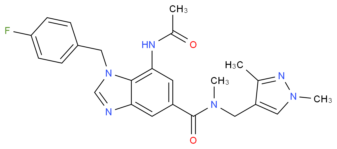 7-(acetylamino)-N-[(1,3-dimethyl-1H-pyrazol-4-yl)methyl]-1-(4-fluorobenzyl)-N-methyl-1H-benzimidazole-5-carboxamide_分子结构_CAS_)