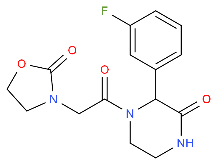 3-(3-fluorophenyl)-4-[(2-oxo-1,3-oxazolidin-3-yl)acetyl]-2-piperazinone_分子结构_CAS_)